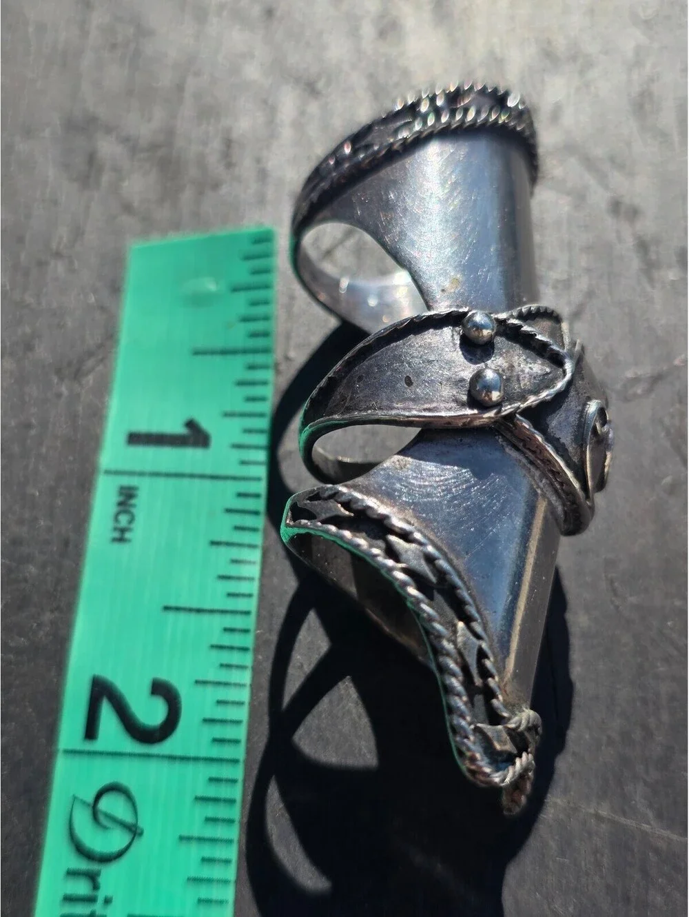 VTG 925 Sterling Silver Articulated Full Finger Ring 28g Sz 9 Gothic Renaissance